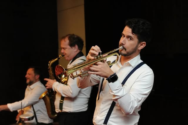 Rio Brass trumpet and saxophone players performing live